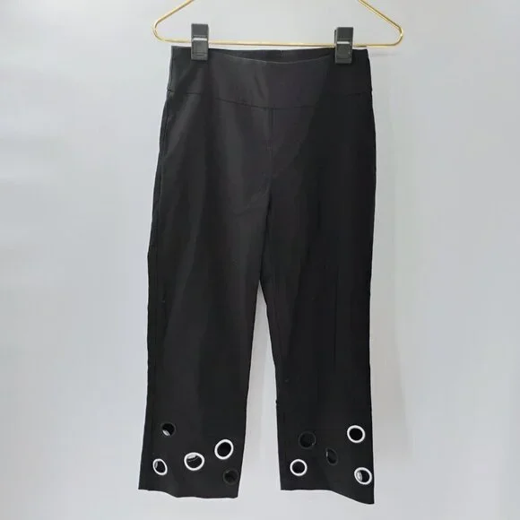 Joseph Ribkoff Womens Size 4 Crop Capri Black Pants Faux Coin Details #3610 - Picture 6 of 12